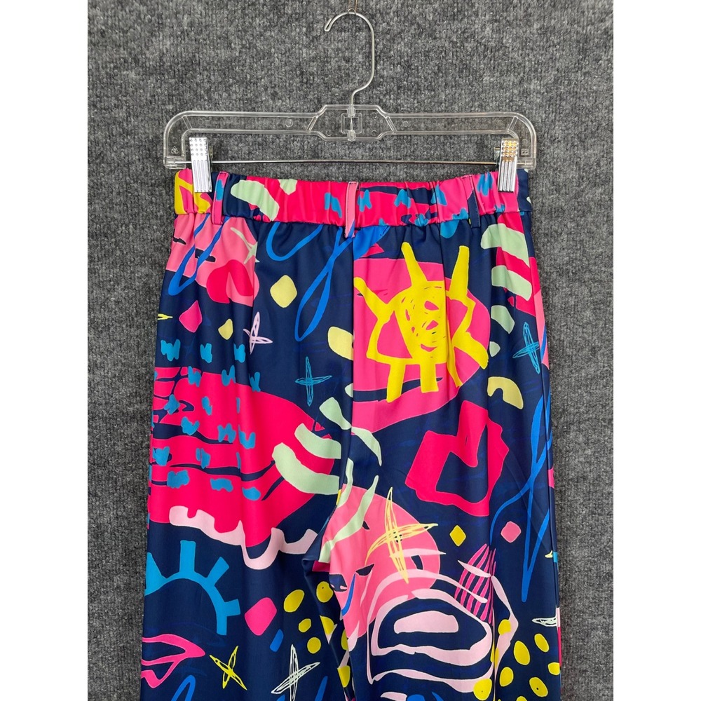 Denim& Love Abstract Graffiti Wide Leg Pants Women's M Navy Pink Retro - Picture 8 of 12